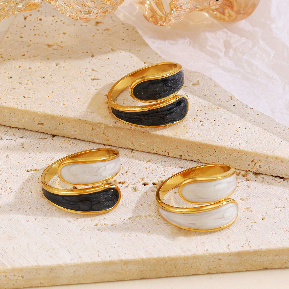 Fashionable and trendy stainless drip oil opening ring, personalized hip-hop genuine gold electroplated titanium steel ring for women