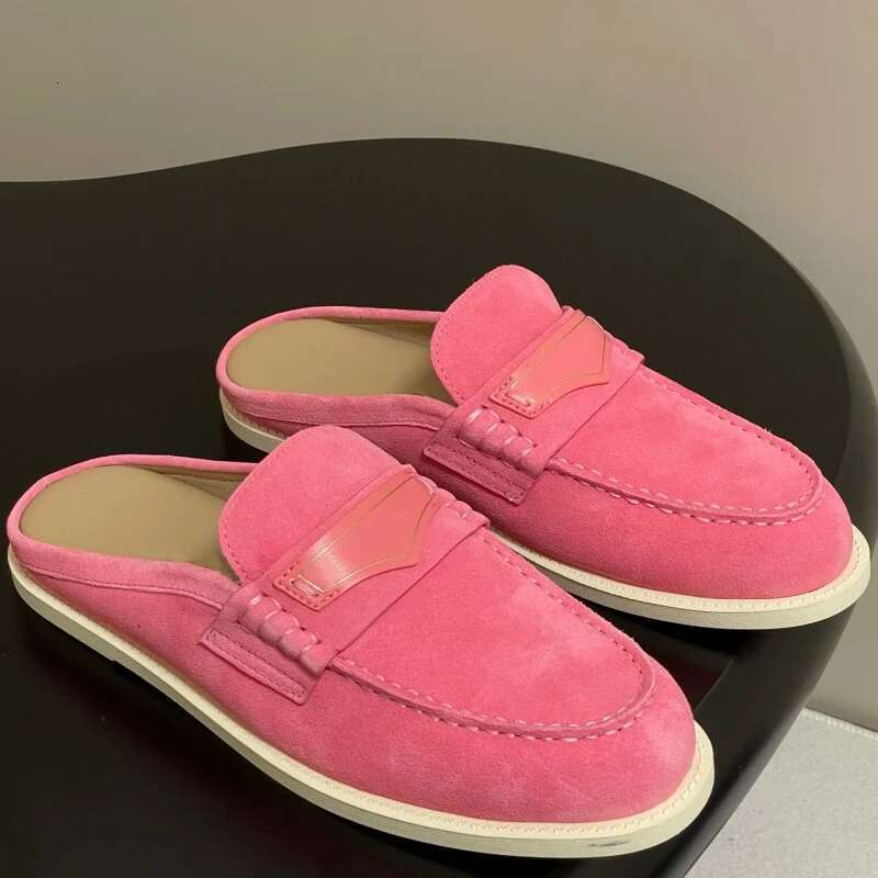 Womens Spring Autumn Leather Slide Mule Shoes Penny Flat Loafers Low Heel Elegant Closed Round Toe Slip On