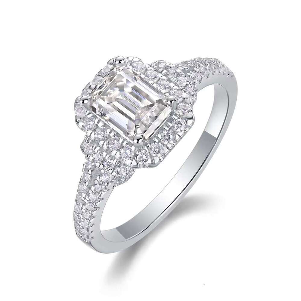Elegant spodumene emerald cut open handle ring - double-layer pointed set, pure silver, size 5-9, USA