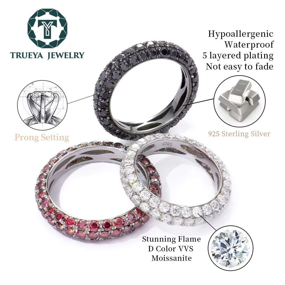 Custom Men Women High Quality Real Silver 925 Jewelry Bling White Red Black Colored Moissanite Diamond Iced Out Eternity Ring