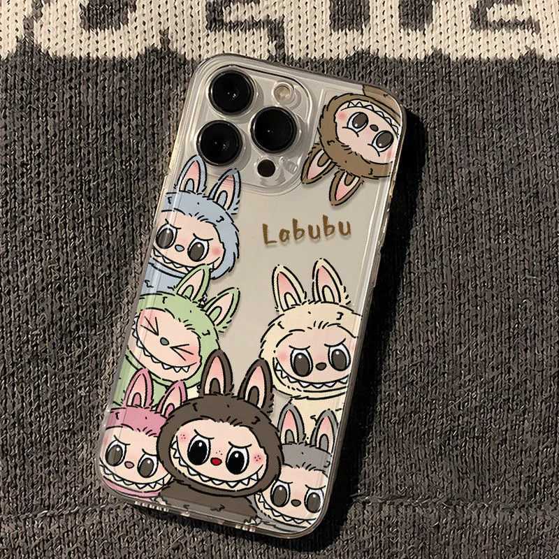 Cartoon Labubu Phone Case For iPhone 16 15 14 13 12 11 Pro Max XR X XS 13 12 Mini Soft Clear Cover Y250512