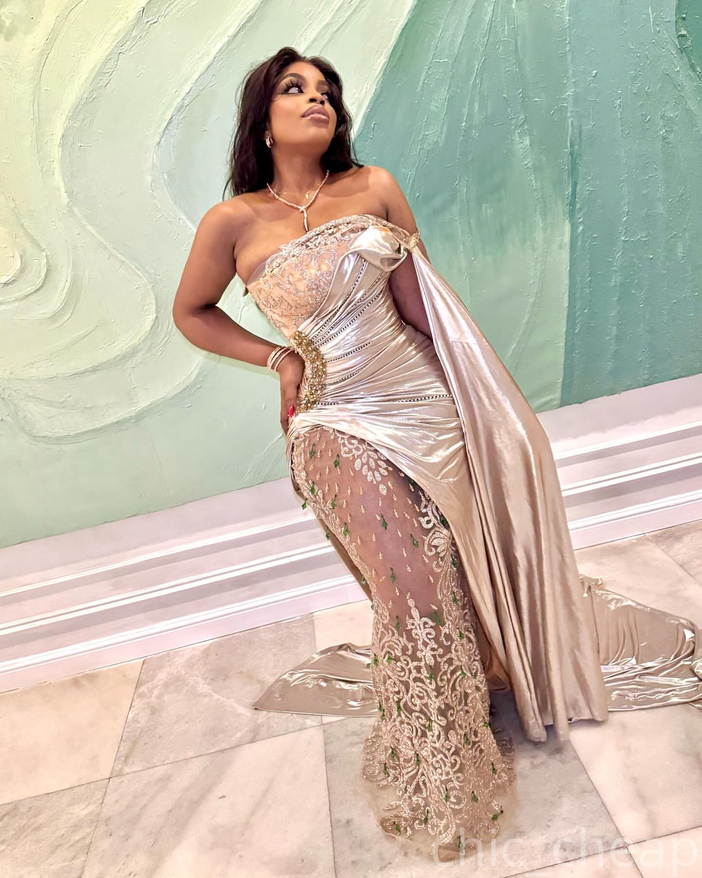 Champagne Mermaid Plus Size Prom Dresses 2025 Lace Crystals Satin Strapless Evening Formal Party Second Birthday Engagement Gowns Dress For Special Oc