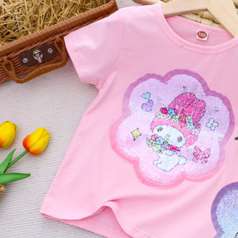 DISNEY Frozen Princess Elsa baby designer clothes Children summer clothes cartoon color-changing sequin cotton T-shirt top for girls.
