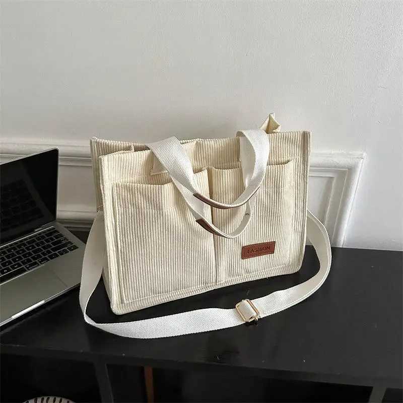 Womens Corduroy Tote Bag Large Capcity Handbags for Women Commuting Womens Bag Messenger Shoulder Bag Female HandbagW250512