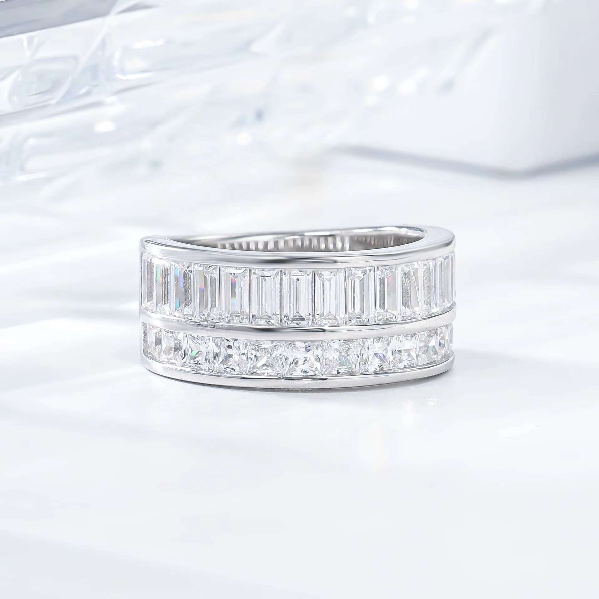 DEYIN Direct Manufacturer S925 Silver Baguette Princess Cut White Vvs Moissanite Real Gold Plated for Wedding Man Ring