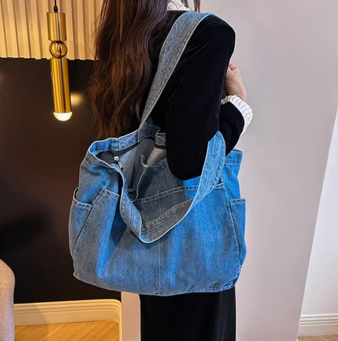 Denim shoulder bag large capacity shopping bag mother bag tote bag student schoolbag commuter bag