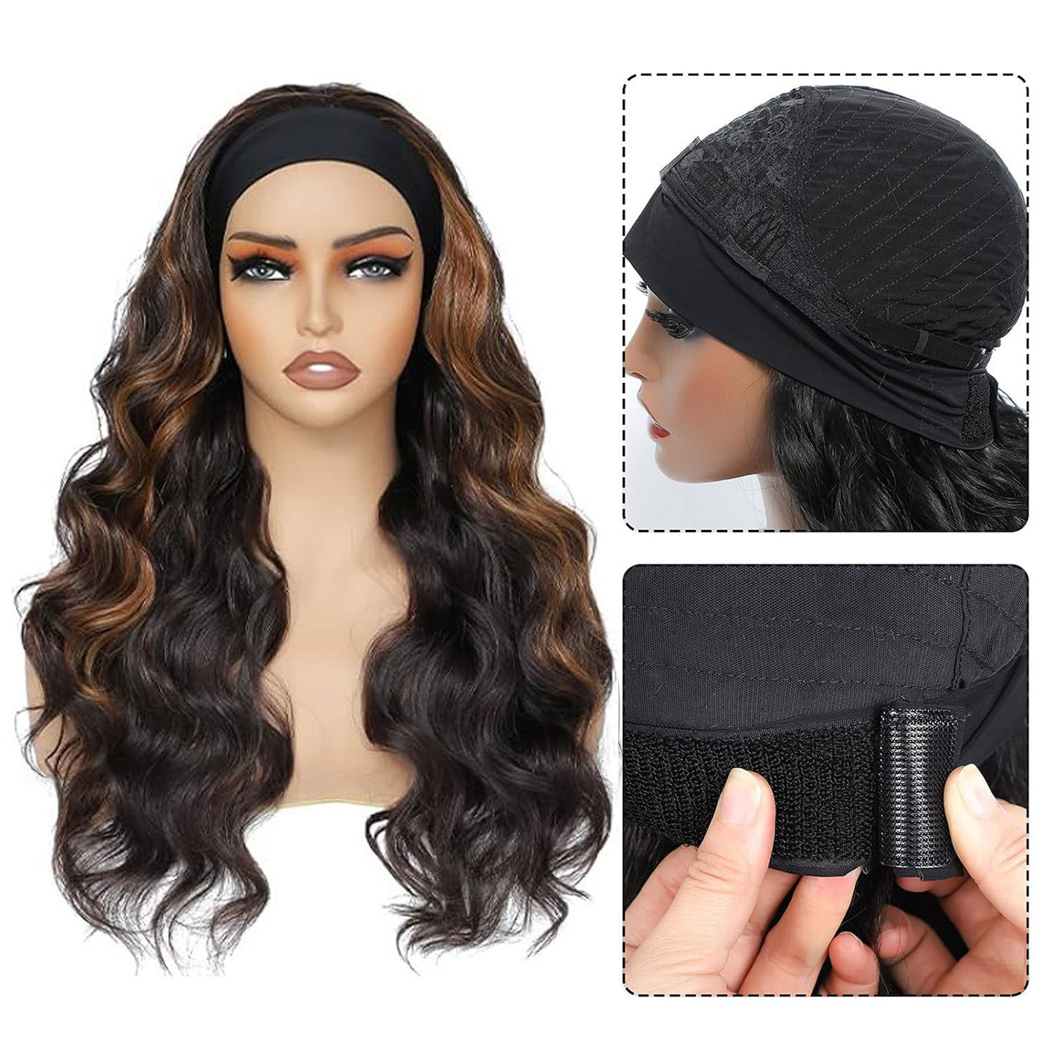 silk Ice headband wig fluffy big wavy long curly hair synthetic wig headband wig
