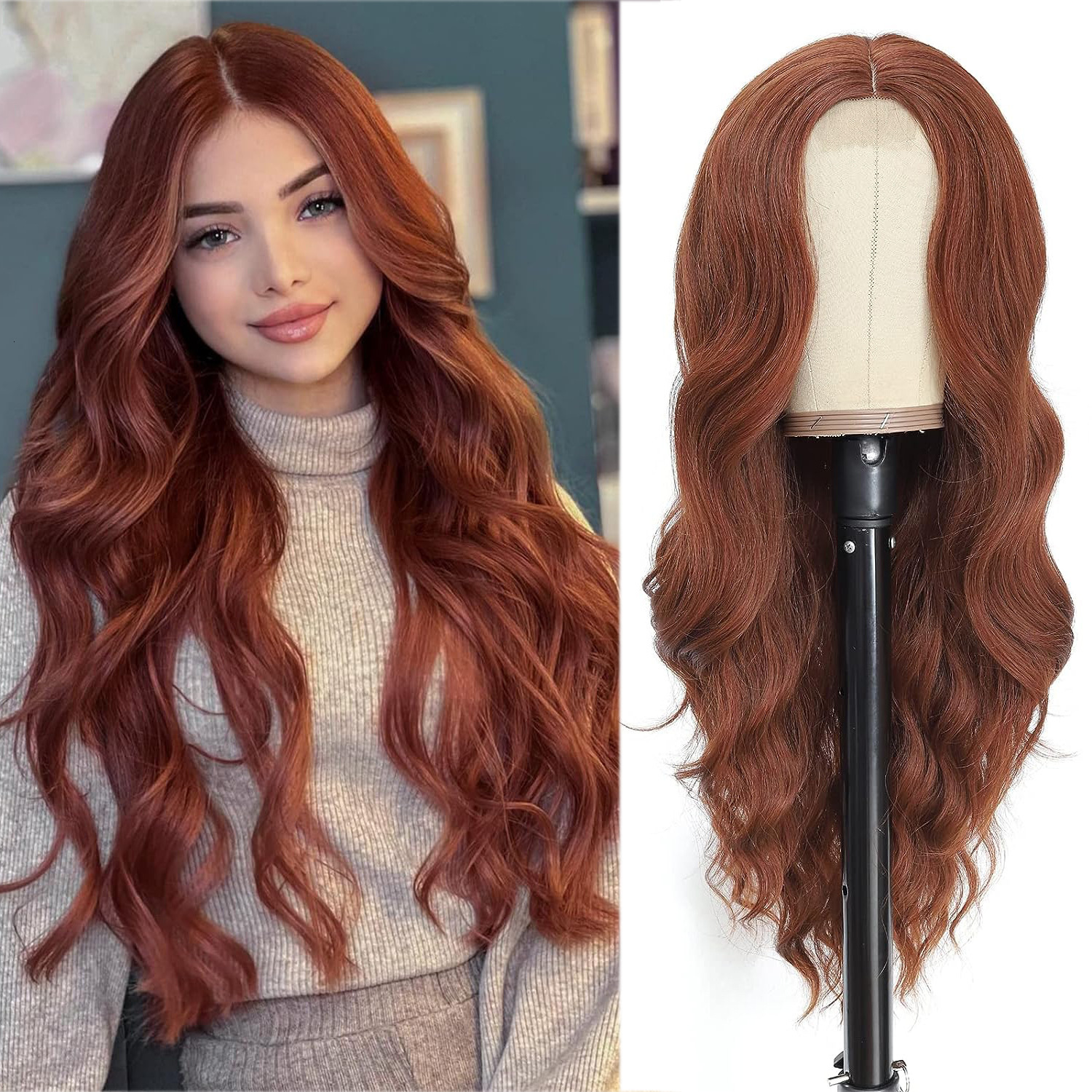 small Ladies lace wig brown medium split big wavy long curly hair headband Lacewig