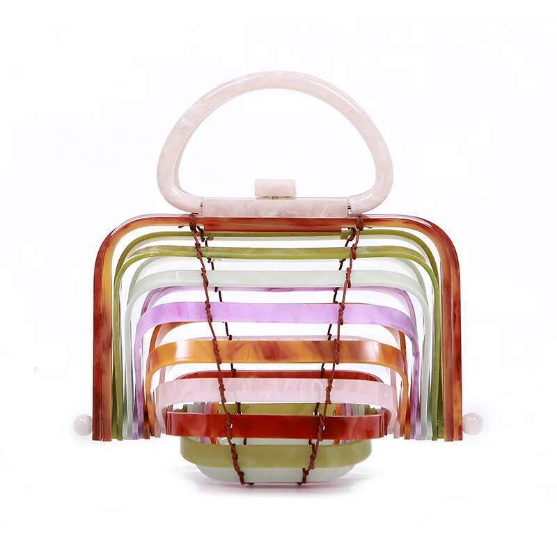Vacation Acrylic Beach Bag Women 2020 Summer Designer Woven Folding Basket Handbag Ladies Hollowing Out Shell Purse High Quality