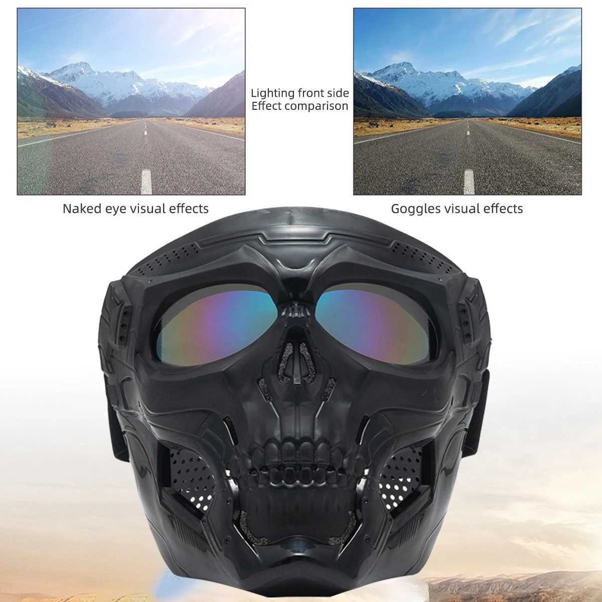 Motorcycle Skull Mask Wind Goggles Bicycle Riding Full Face Protective Mask Outdoor Sport Winter Ski Face Shield Colorful GoggleW250512