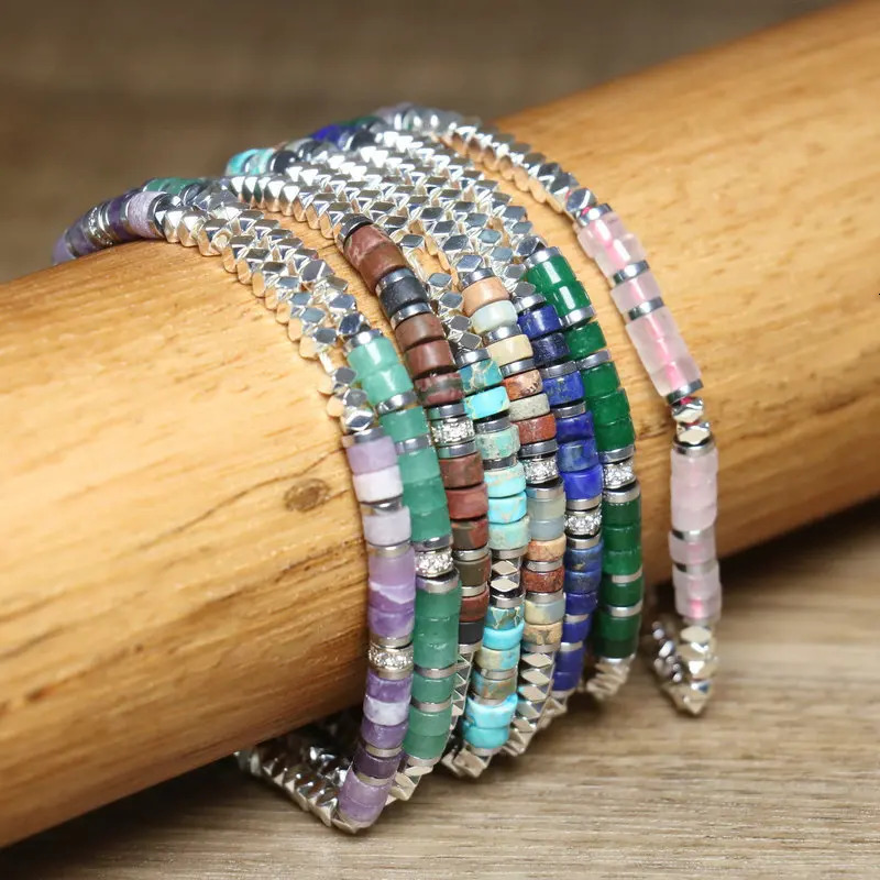 1 Pc Minimalist OT Clasp Stainless Steel Bracelet Natural Stone Handmade Production Picasso Hematite Women Jewelry 250512