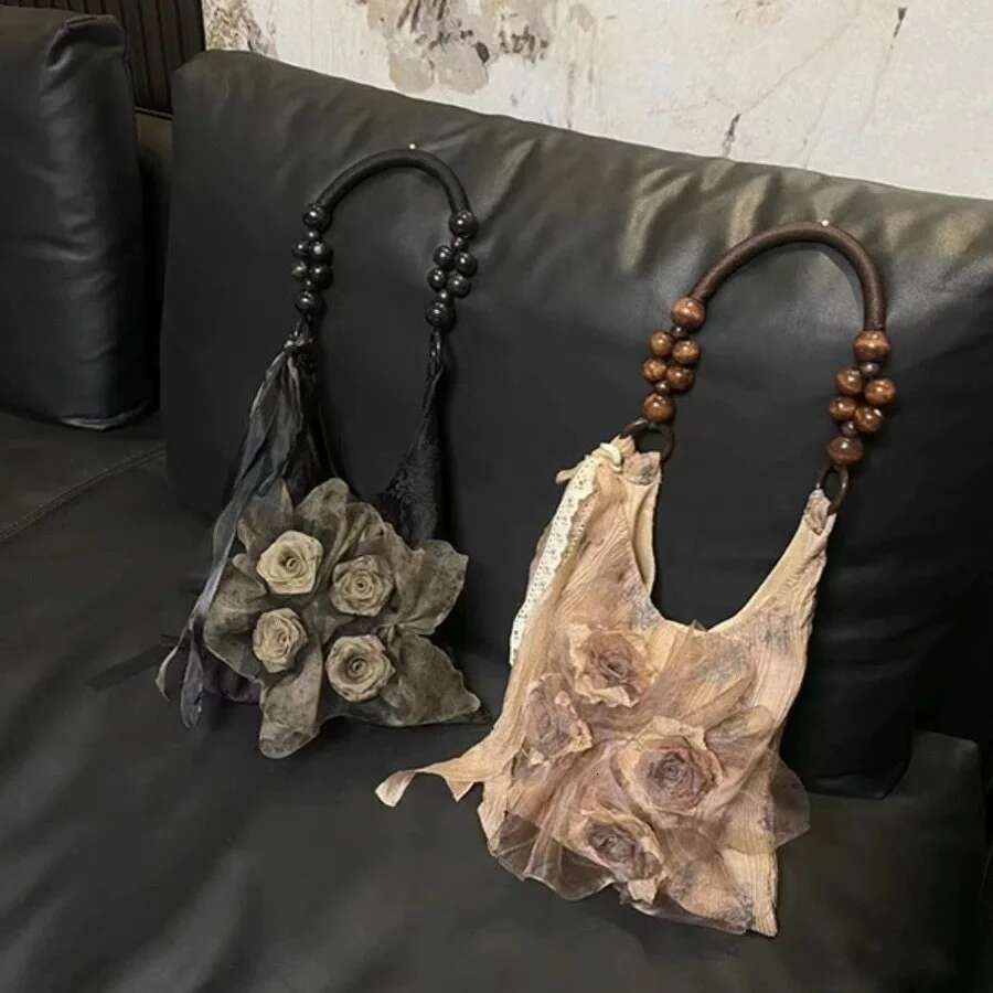 Chinese Style Rose Decor Shoulder Fashion Commuter Tote Classic Pleated Handbags High Quality Women Underarm Bags