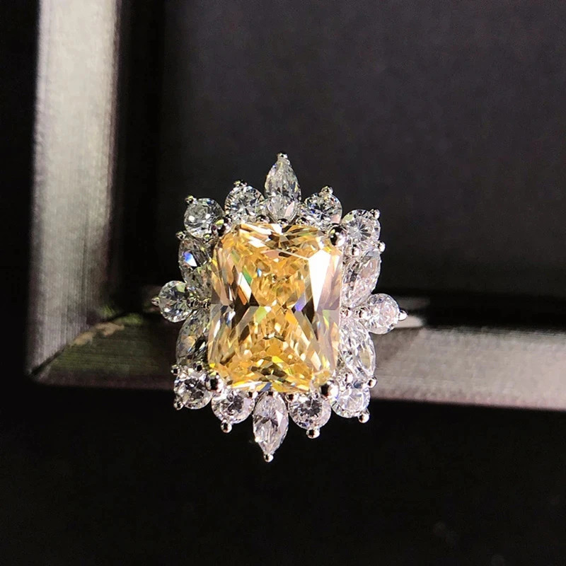 Huitan Square Yellow CZ Stone Womens Ring for Evening Party Elegant Lady Finger-rings Anniversary Gift Fashion Jewelry 250509