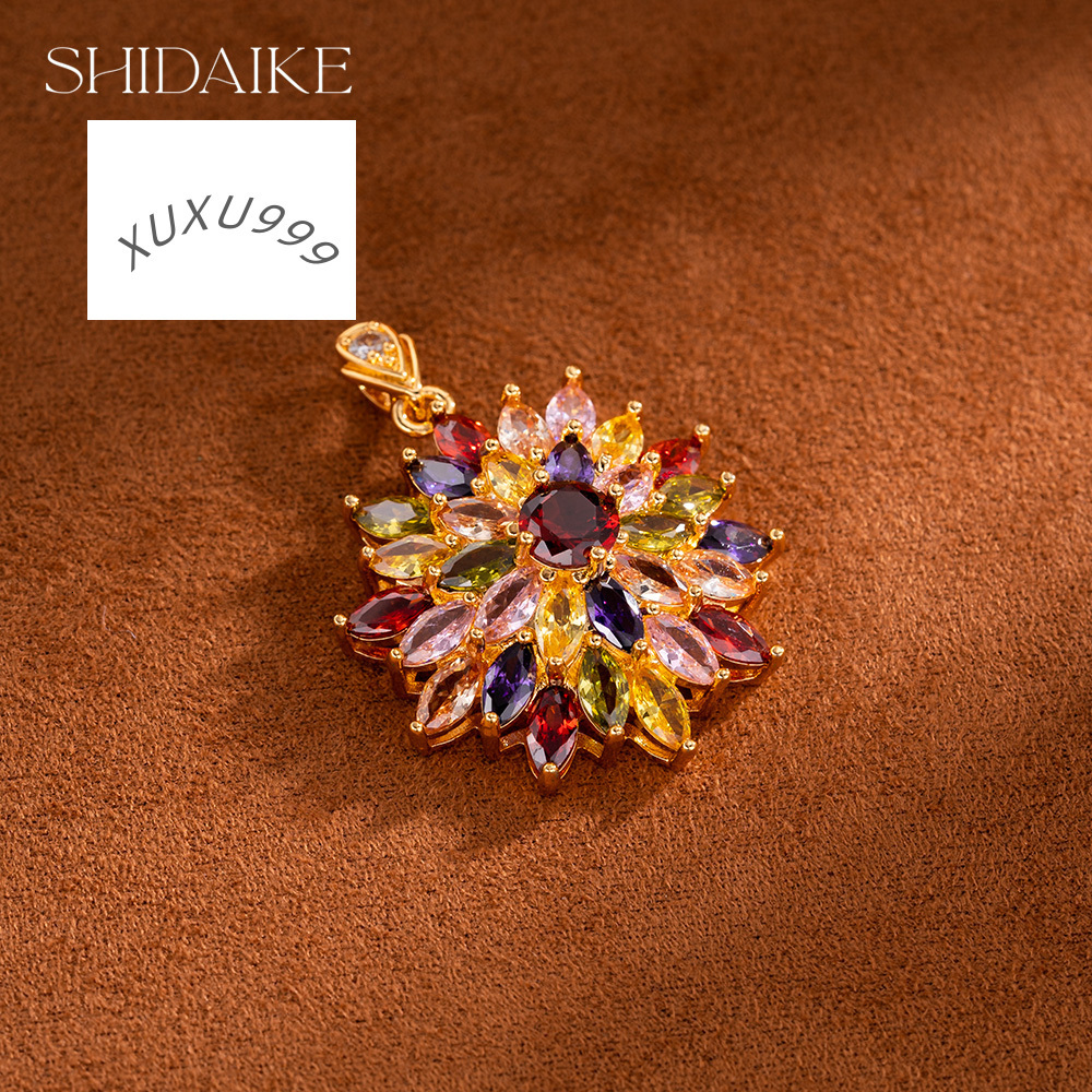 Zircon Crystal Sunflower Pendant Copper Gold Plated Cute Womens Jewelry for Weddings Parties Made Brass Mainly Designed Gifts