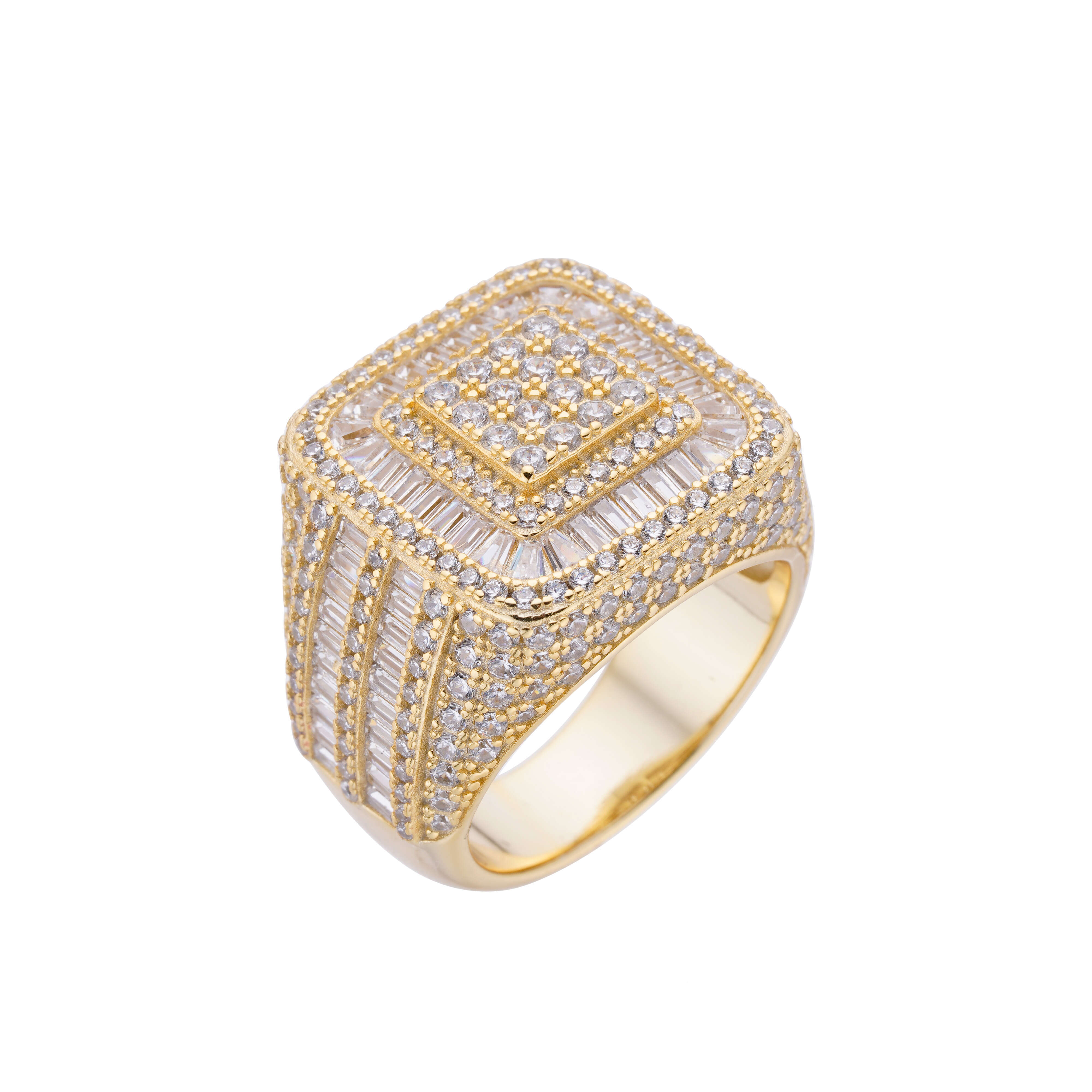 New Design Wholesale Jewelry Gold Plated Cluster Iced Out VVS Moissanite Bling 925 Silver Square Wedding Ring