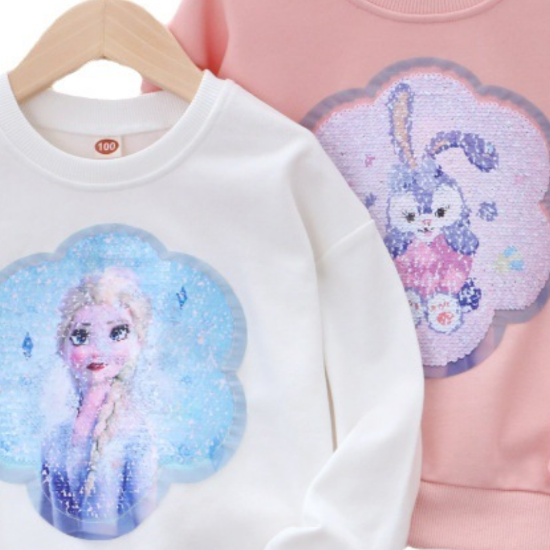 DISNEY Frozen Elsa princess Kids designer clothes Children's autumn clothes girls' double-sided color-changing sequins clothes.
