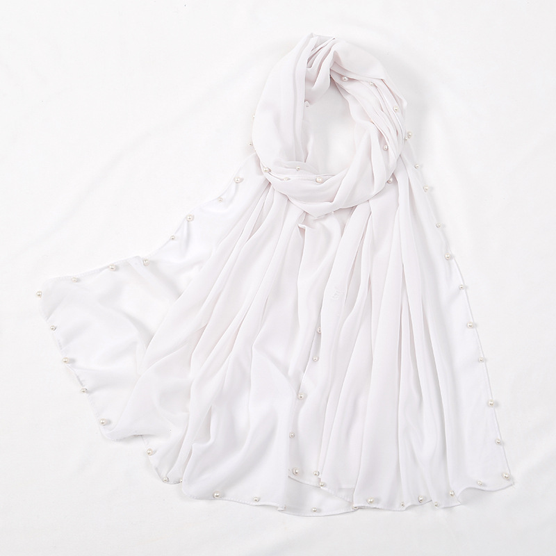 11157 pearl Asia hot style gold and silver pearl headscarf Hot selling popular chiffon long scarf plus size