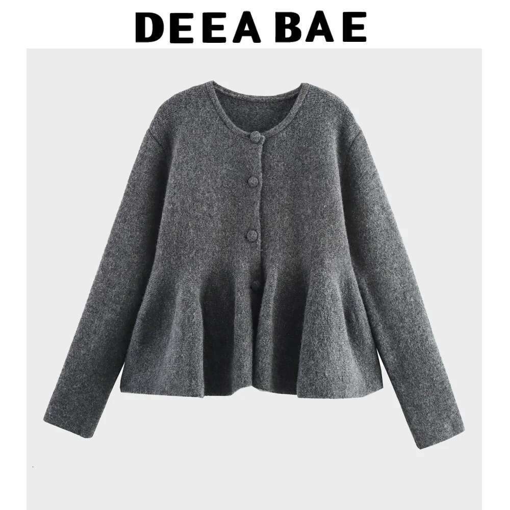 DEEABAE Spring New Women's Clothing Slimming Modern Short Skirt Style Hem Round Neck Long Sleeved Knitted Jacket