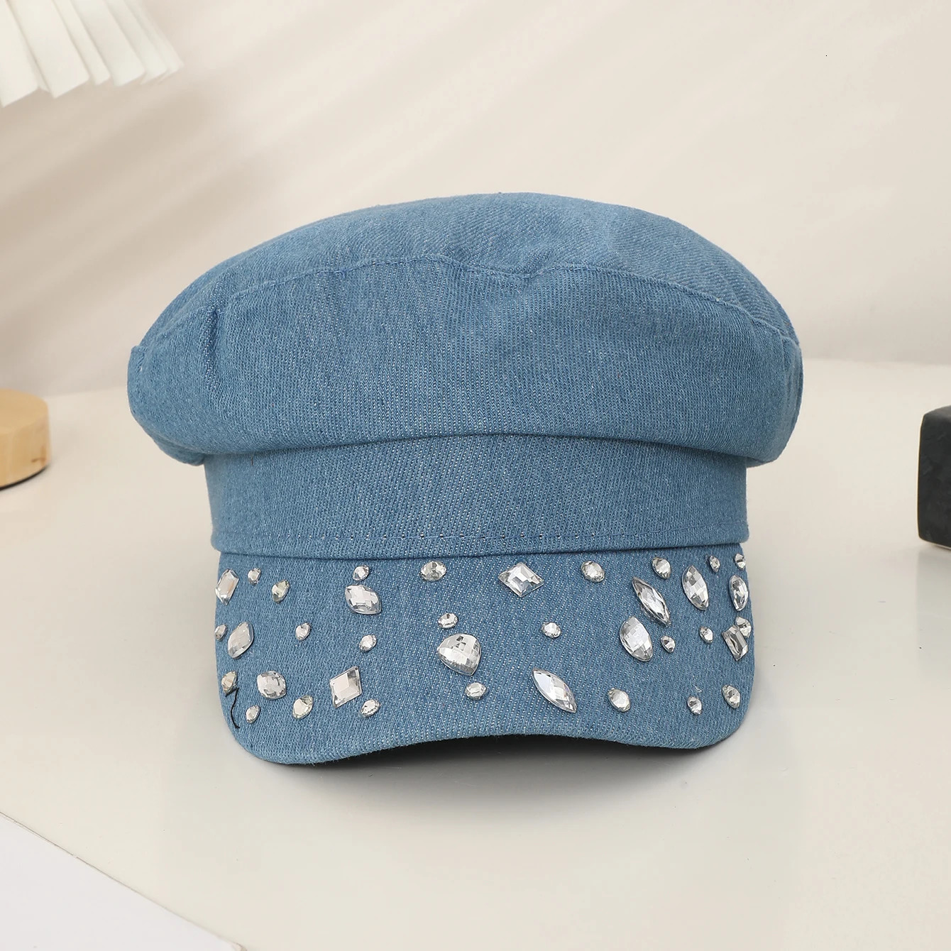 Hat women fashion personality allinone cowboy beret water drop drill wide shade face small spaper boy hat 250512