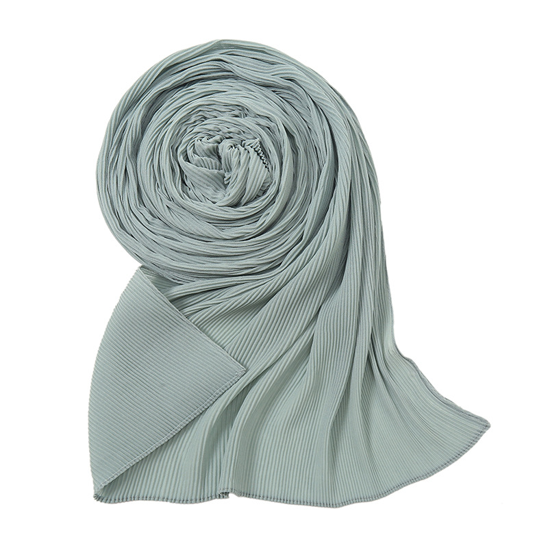 K700 New style fine wrinkled pearl chiffon long scarf ladies scarf pleated gauze scarf fashionable solid color silk scarf
