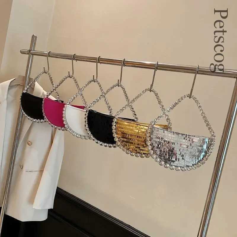 Women Round Handle Mini Sequin Clutch Women 2024 New Y2K Fashion Luxury Brand Diamonds Evening Underarm Shoulder Bag HandbagsW250512