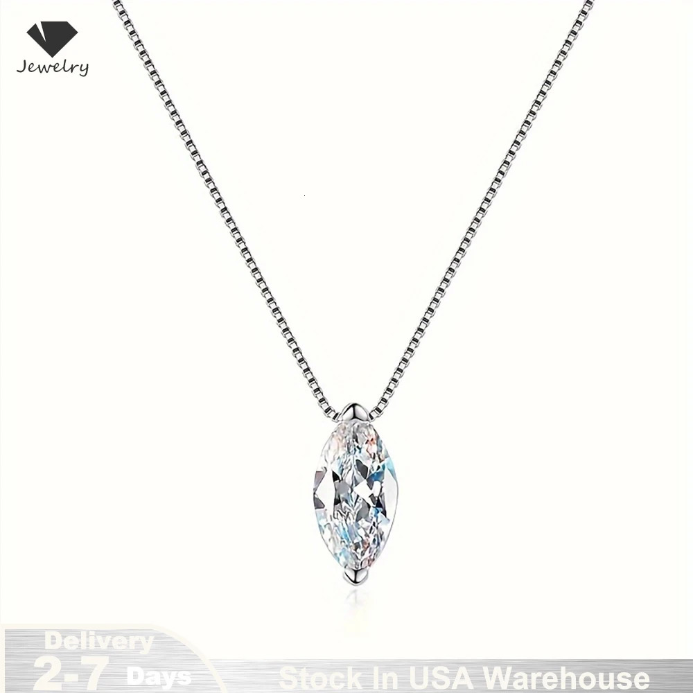 5*10mm 1CT Marquise Cut Diamond Necklace for Women Certified 925 Sterling Silver Neck Chain Party Jewelry Gift 250512