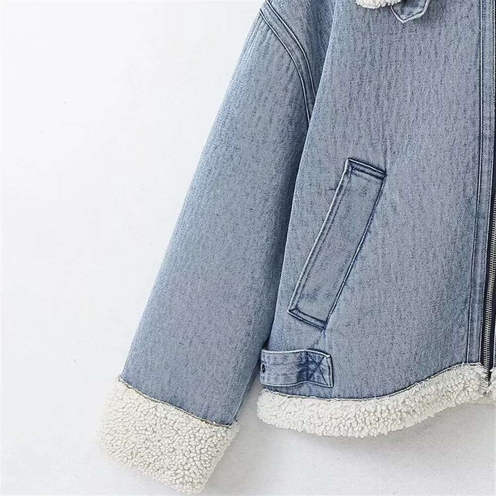 TRAF Autumn New Product Women's Fashion Casual Collar Cowboy Zipper Thickened Long Sleeve Jacket Coat