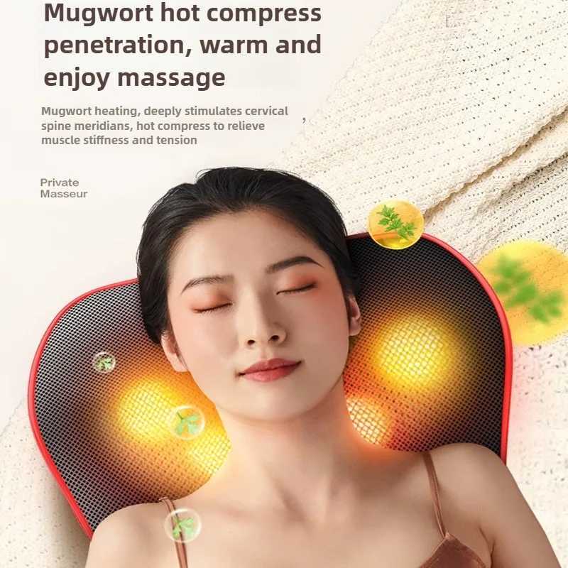 JAIYORL Massage Pillow Electric Airbag Cervical Massager Neck Waist Back Vibration Heating Shoulder Kneading With Remote ControlW250512