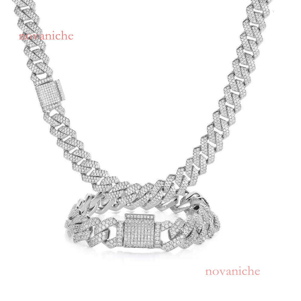designer cuban link mens 14MM wide 2 row dia miami chains necklaces prong iced out chain necklace rock rapper hip hop jewelry woman gift
