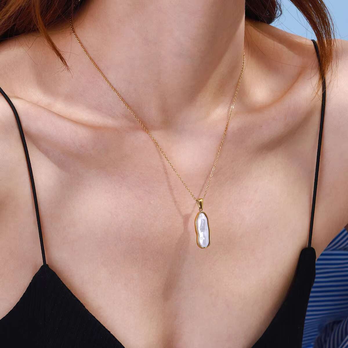 New Women's Gold Style Stainless Steel Reverse Star Pendant Link Two tone Necklace