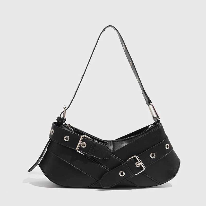 Vintage Belts Deco Women Shoulder Bags Designer Armpit Bag Punk Motorcycle Bag Pu Leather Lady Handbag Z250512