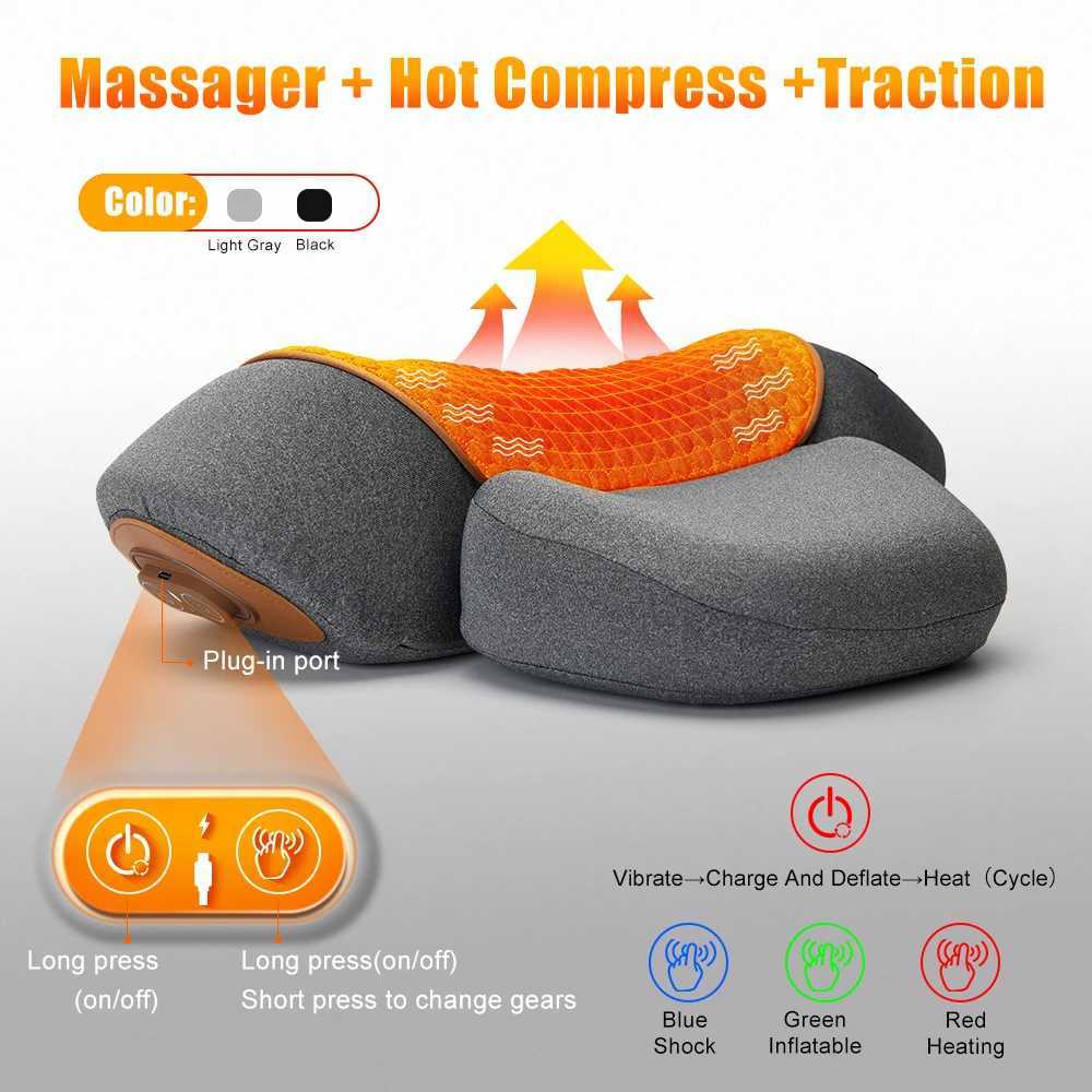 Electric Neck Massager Cervical Pillow Hot Compress Vibration Massage Neck Traction Relax Pillow Spine Support Massager PillowW250512