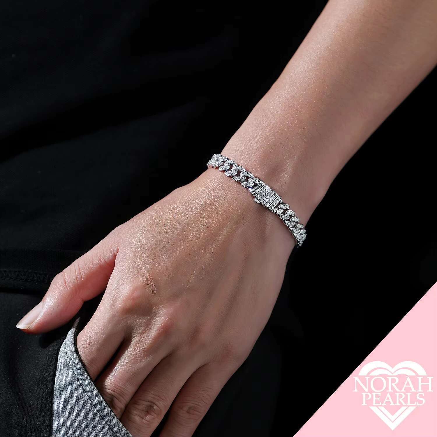 Moissanite Cuban Bracelet for Men - 8mm Thick 925 Sterling Silver Jewelry Wholesale