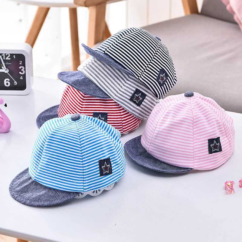 Summer Cotton Baby Hat Cute Casual Striped Baby Boy Cap Soft Eaves Kids Girls Sun Protect Hats Caps R250512