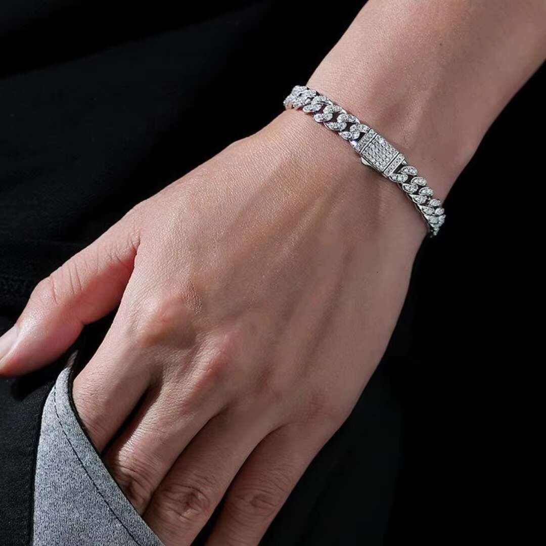 8MM 10MM 14MM Moissanite Bracelet Cuban Link Chain 925 Silver White Gold Plated Iced Out Hip Hop Jewelry Bracelets for Men Women