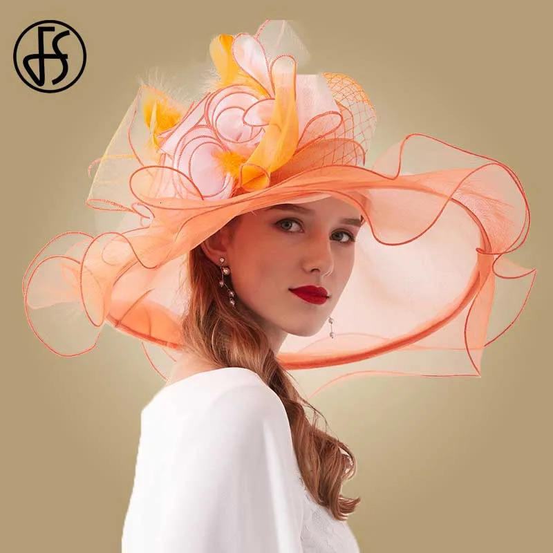 FS Summer Womens Ladies Sun Hat Beach Red Hats Organza ner Cap For Women Wide Brim Church Tea Party Derby 250512