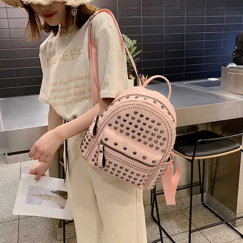 Ladies Women PU Leather Backpack Satchel Studded School Bag for Vacation Z250512