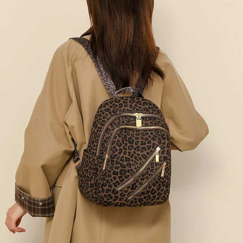 Bohemian Fashionable Casual Leopard Small Backpack for Women Multi Compartments Elegant Portable Ladies Bag for Autumn Winter Z250512