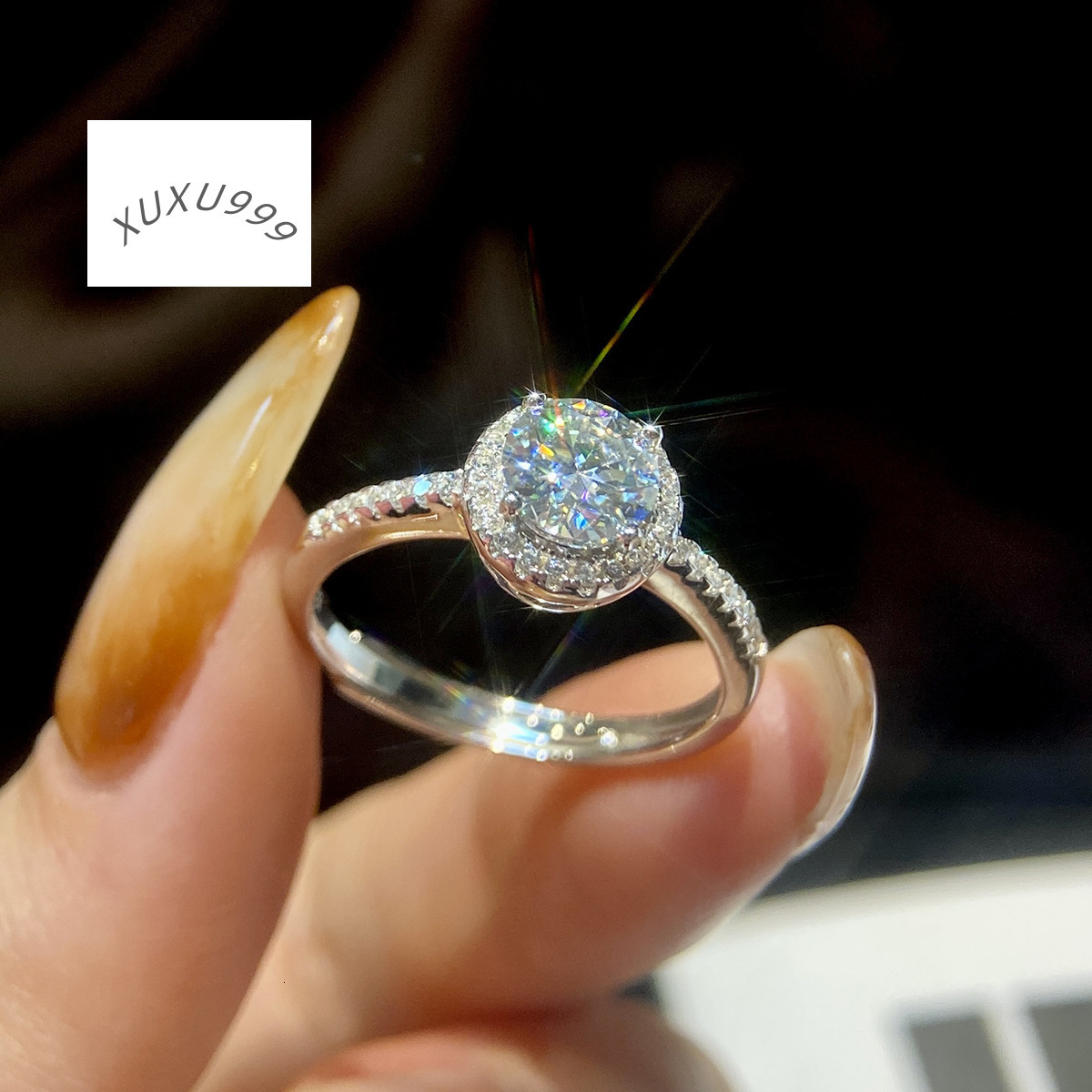 Hotsale Brilliant Round Cut Single halo Diamond Moissanite Ring 925 Sterling Silver 1ct 2ct 6.5MM Women Engagement Fine Jewelry