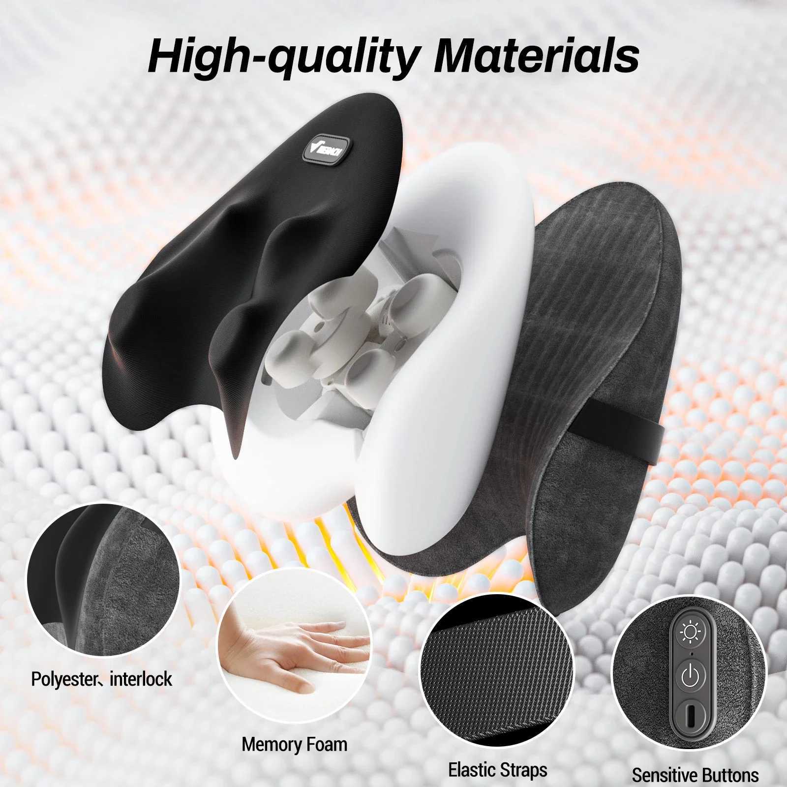 MERACH Back Massager Heated Support Pillow with 4 Shiatsu Massage Heads Memory Foam Cordless Use for Office Car or Home ChairW250512
