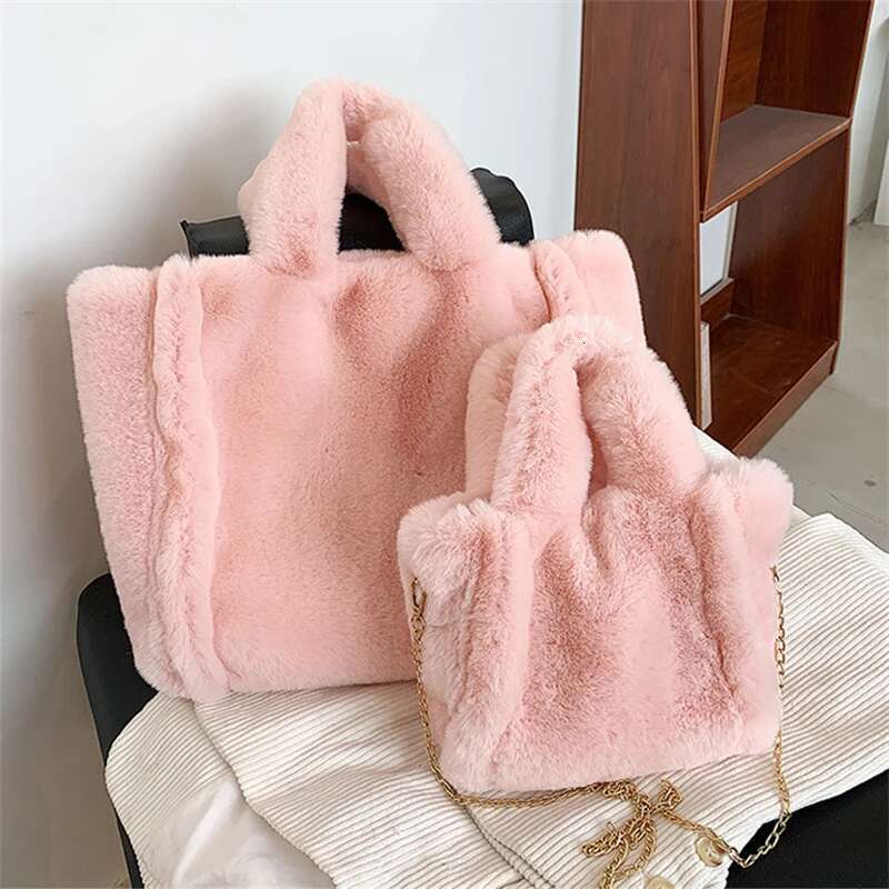 Women's Faux Fur Shoulder Autumn Winter Plush Tote Puffer Handbag Casual Fuzzy Large Capacity Shopping Bag 2023 New