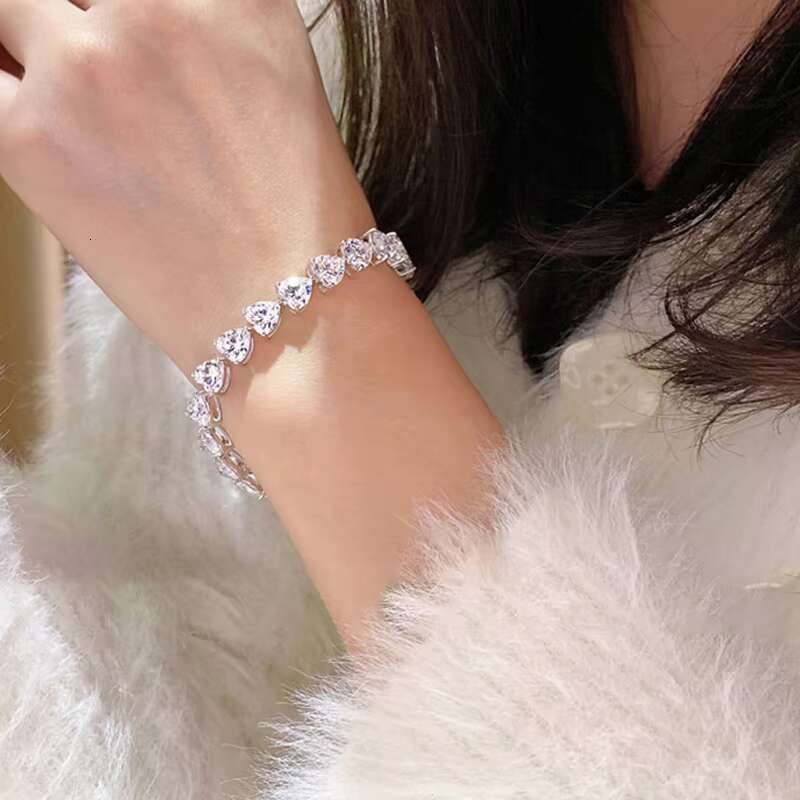 Classic Heart Moissanite Link Chain Bangle D VVS White Moissanite Tennis Bracelet 925 Sterling Silver