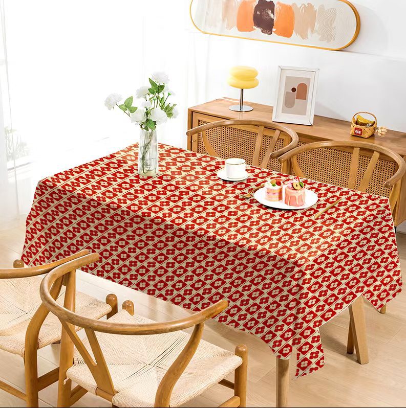 B405 PEVA New Year Couplet Tablecloth New Year Table Mat Tablecloth Waterproof and Oil-proof Red Festive Tea Table Cover