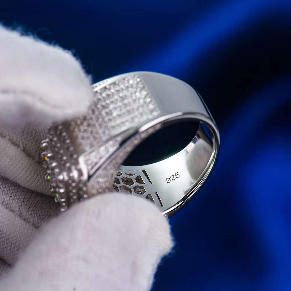 Custom Wholesale Men Jewelry Luxury Square Frame Band 925 Sterling Silver Cluster Real Gra Vvs1 Diamond Moissanite Hip Hop Ring