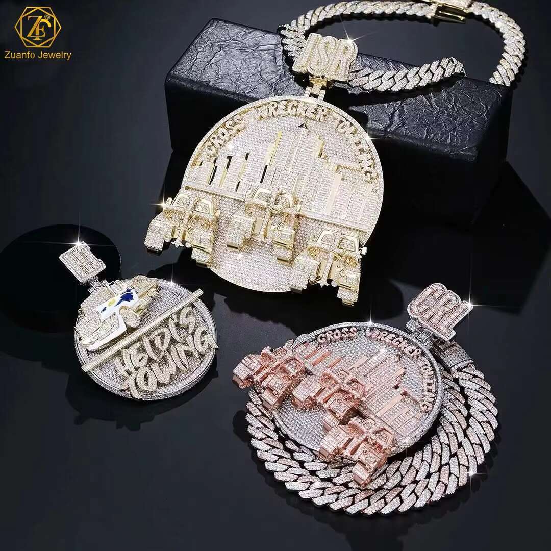 2.5inch Solid 925 Silver Round Plate Custom Pendant Moissanite Diamond Angel With Money Bag Hip Hop Iced Out Pendant for Chain