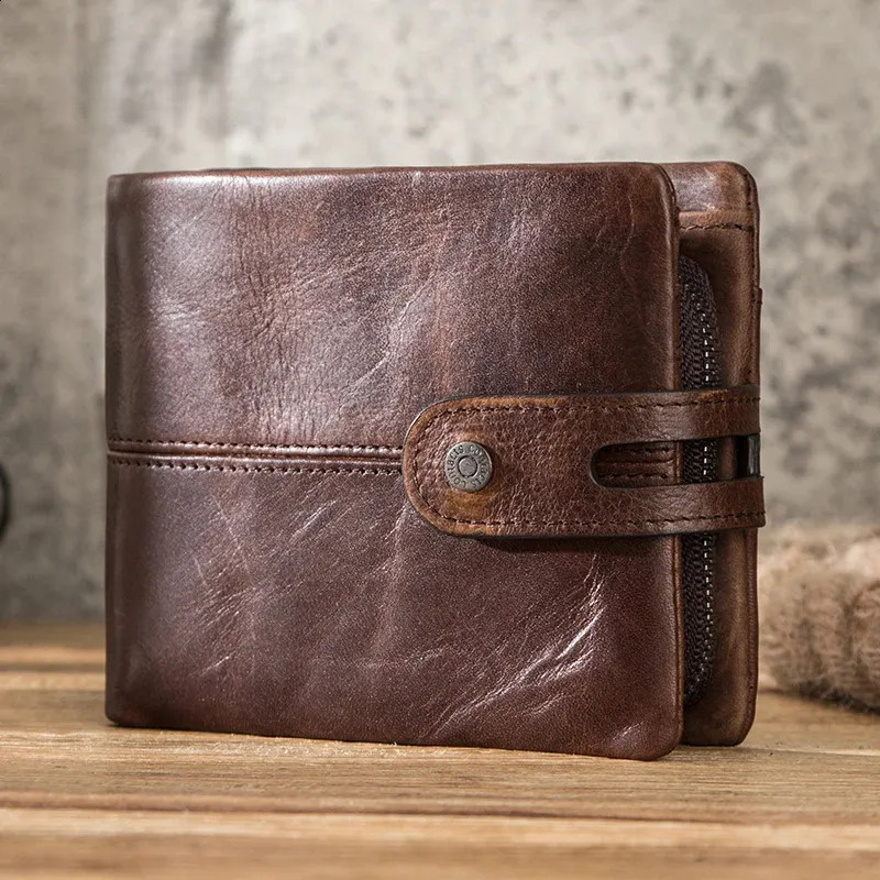 Mens Western Wallets Crazy Horse Short Wallet With Coin Purse, Hasp Closure, Cow Leather Clutch Carteiras - Ideal Everyday Carry New Free Delivery Des
