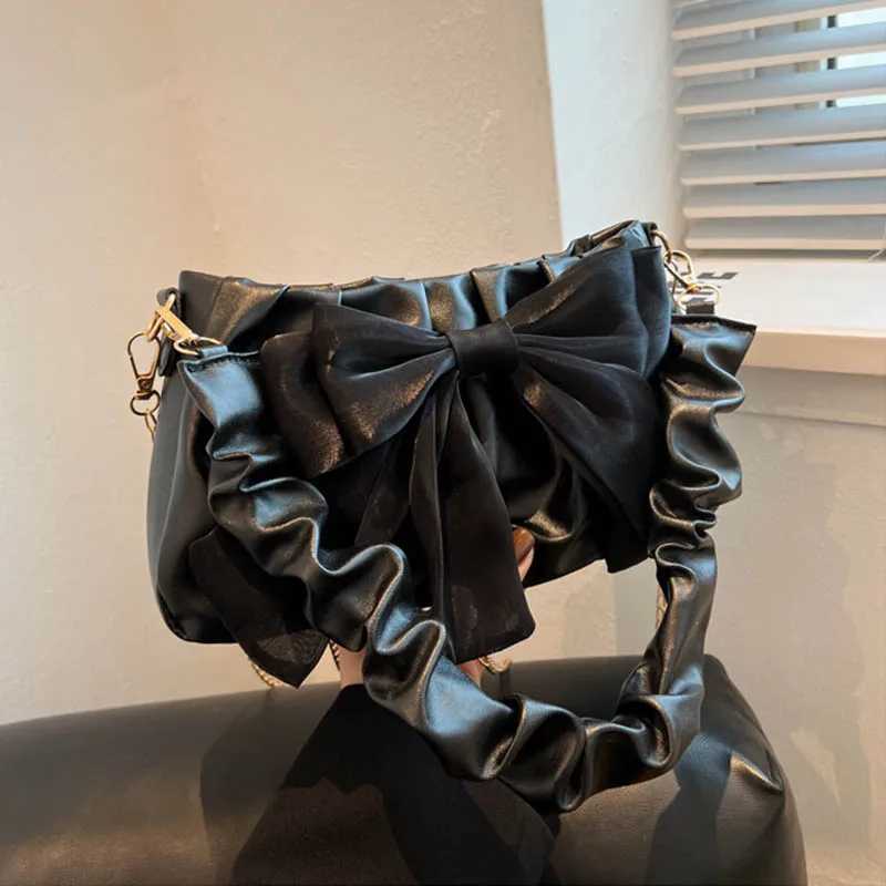Fashion Casual Handbags For Women Cute Bow Black White Blue Kahki PU Handbags Trendy Daily Shoulder Underarm Bags Womens handbagW250512