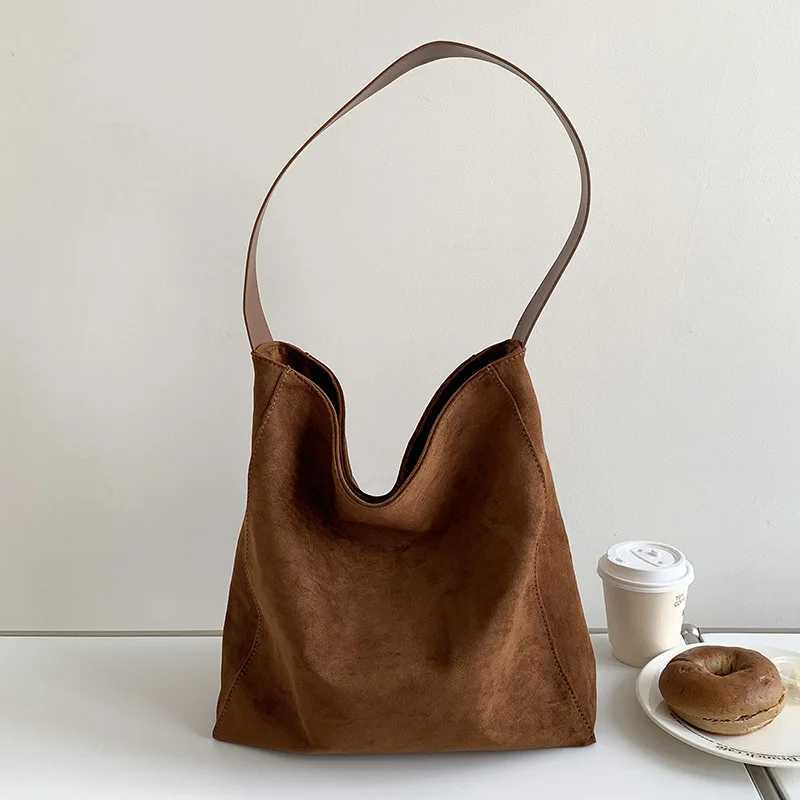 Womens Faux Suede Solid Color Versatile Handbag Large Capacity Fashion Casual Scrub Leather Shoulder Bag Minimalism Basket Tote Z250512