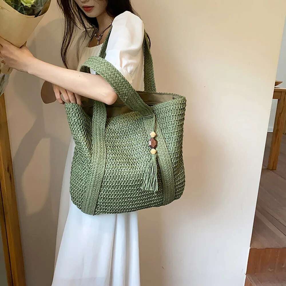 Summer Large Capacity Tote Women Vacation Woven Beach Shoulder Bag Handmade Fashion Female Designer Shopping Handbag