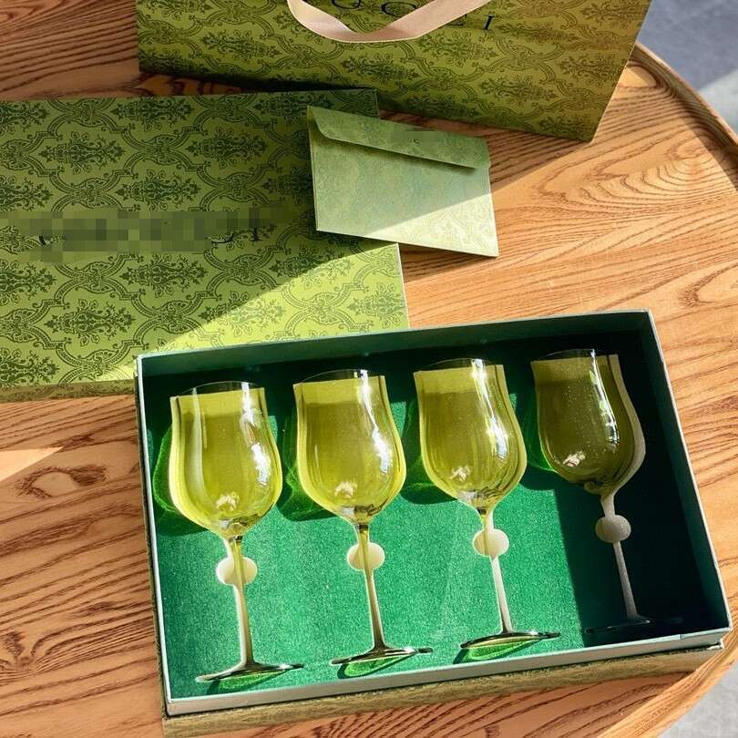 G Family's Flower Blossoming Green Ripple Red Wine Glass High Footed Four Piece Set Cup Home Gift 12315
